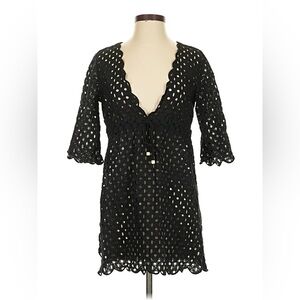 Tory Burch Black Eyelet Lace Swim Cover Up Tunic 100% Cotton Women’s Size Medium